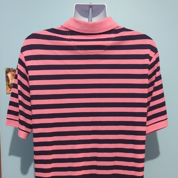Daniel Cremieux Vibrant Striped Pink And Navy Blue Polo Shirt - Picture 3 of 5